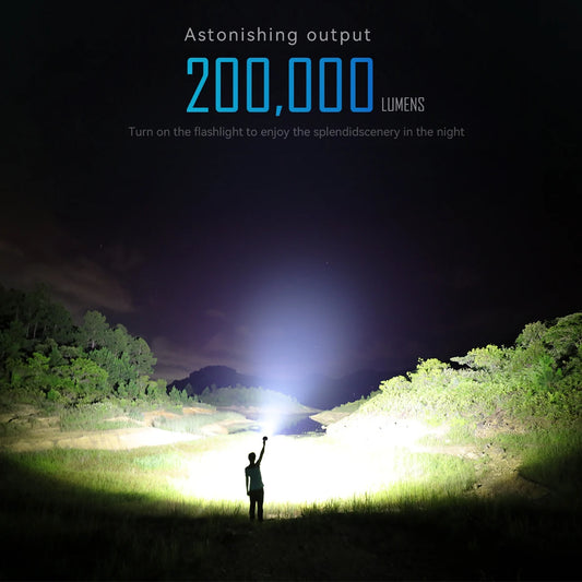 Mega Super Ultra -Powerful 200,000 Lumen Tactical Flashlight see everything and anything.